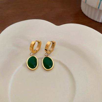 Oval Green Crystal Pendant Necklace Set With Bracelet